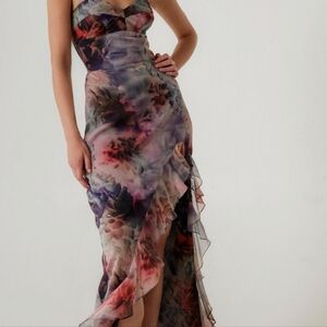 Amanda Uprichard Esperanza Satin Sleeveless Midi Maxi Dress Gown